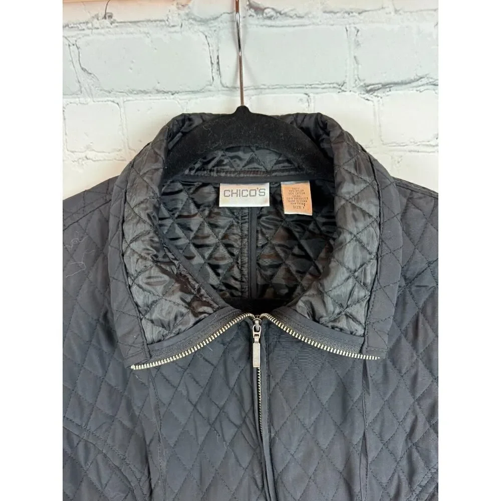 CHICO'S black quilted full zipper collared jacket blazer size 1 M - Picture 5 of 7